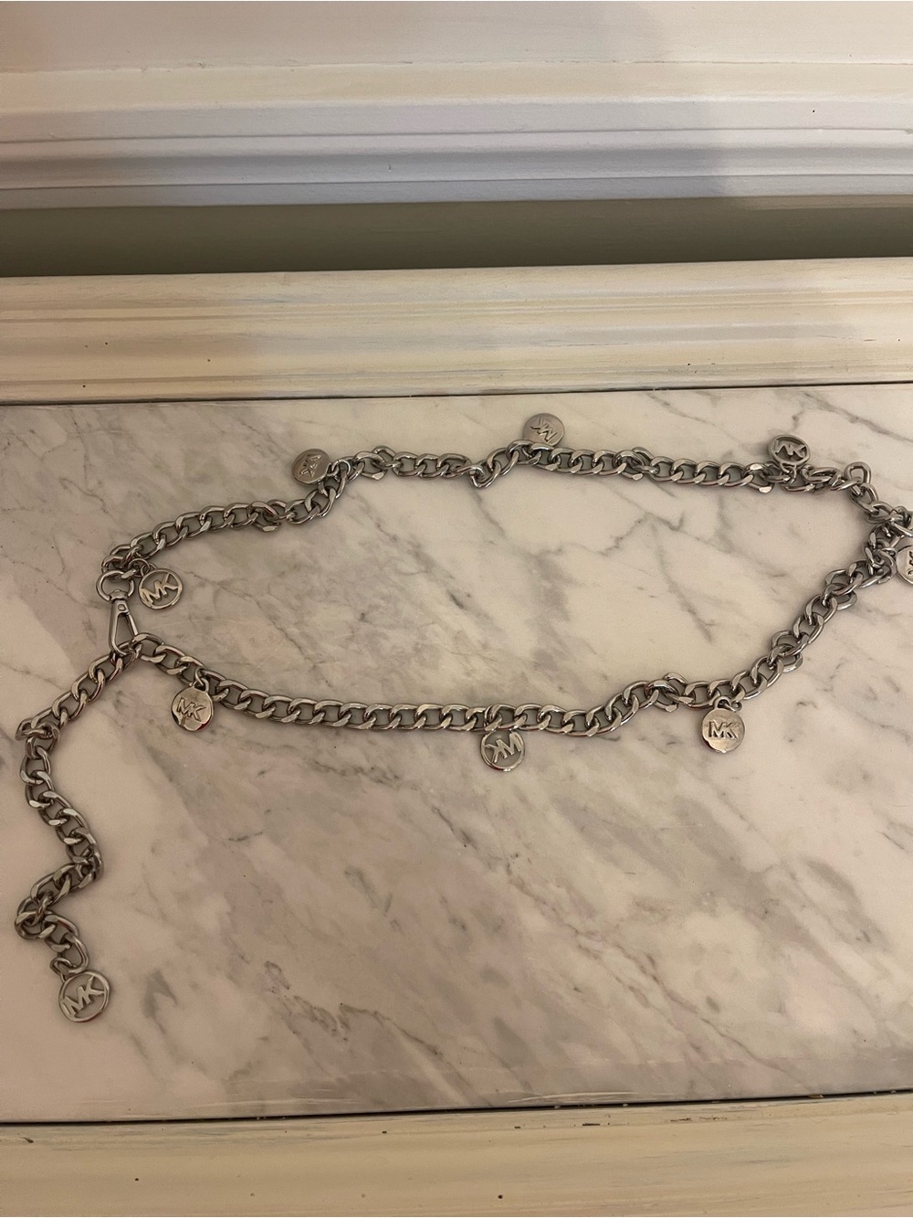 Michael Kors Silver Logo Charm Chain Belt